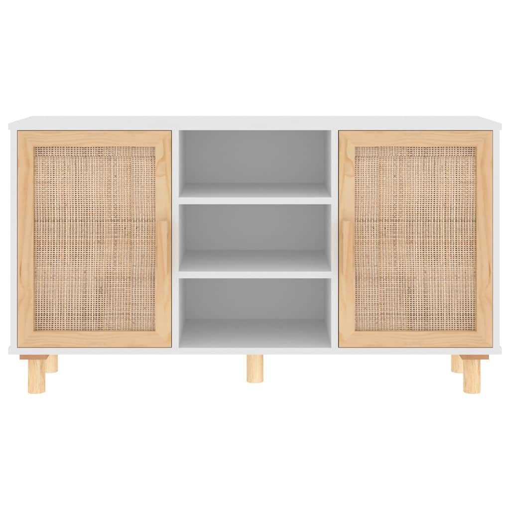 Fehér tömör fenyő/természetes rattan tálalószekrény 105x30x60cm 4