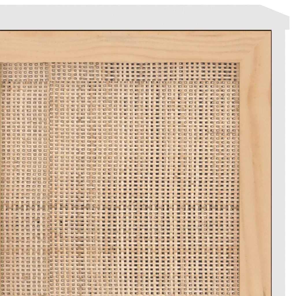 Fehér tömör fenyő/természetes rattan tálalószekrény 105x30x60cm 7