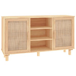 Barna tömör fenyő/természetes rattan tálalószekrény 105x30x60cm 2