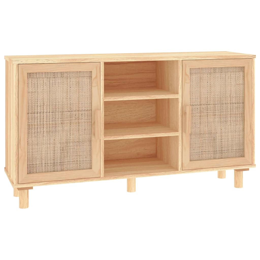 Barna tömör fenyő/természetes rattan tálalószekrény 105x30x60cm 2
