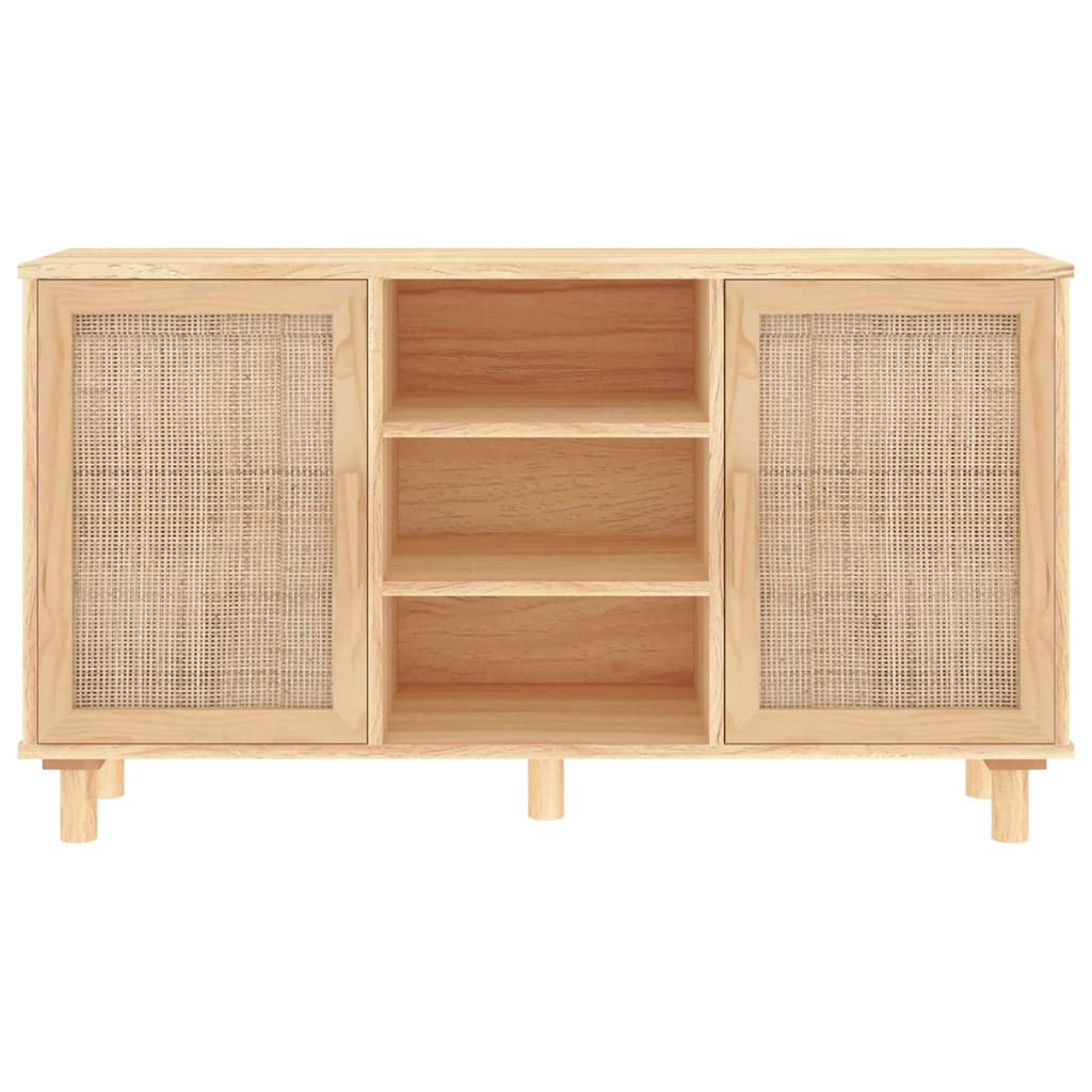 Barna tömör fenyő/természetes rattan tálalószekrény 105x30x60cm 4