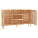 Barna tömör fenyő/természetes rattan tálalószekrény 105x30x60cm 5