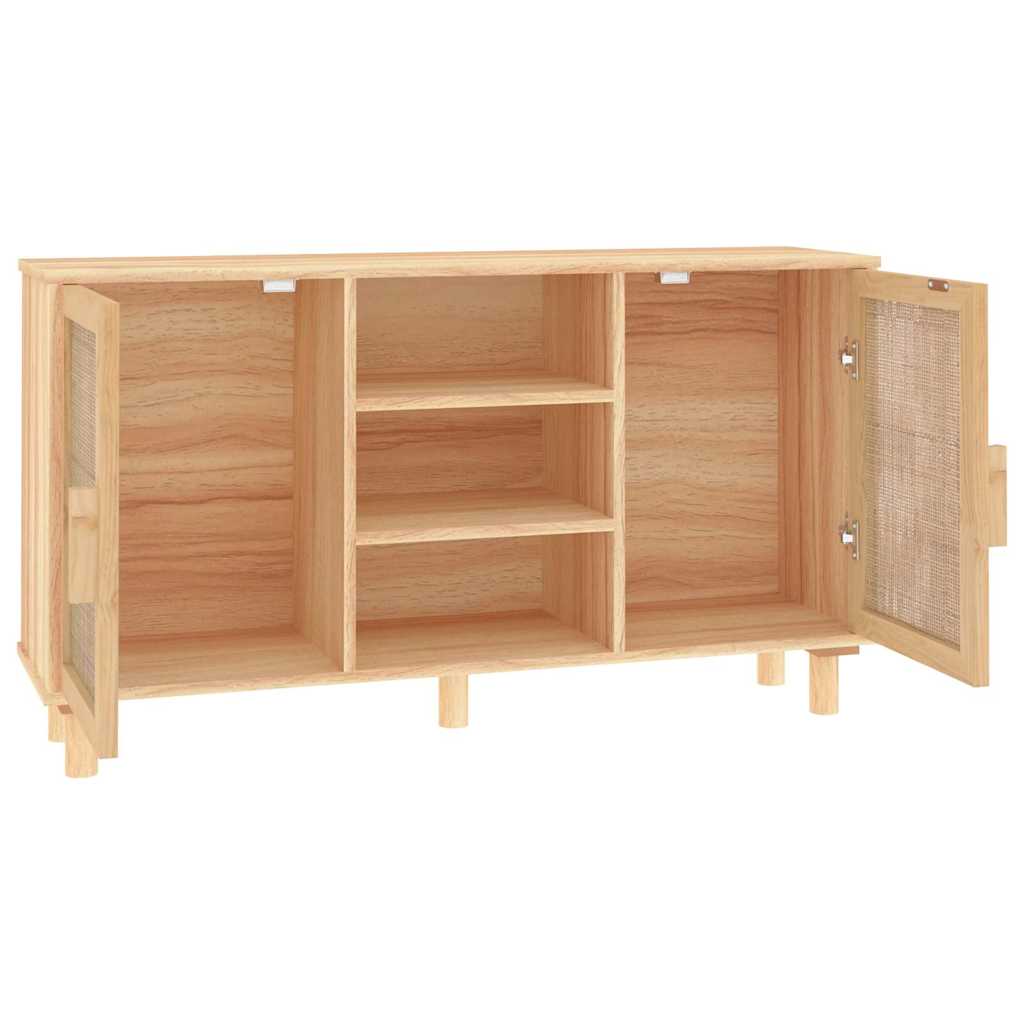 Barna tömör fenyő/természetes rattan tálalószekrény 105x30x60cm 5