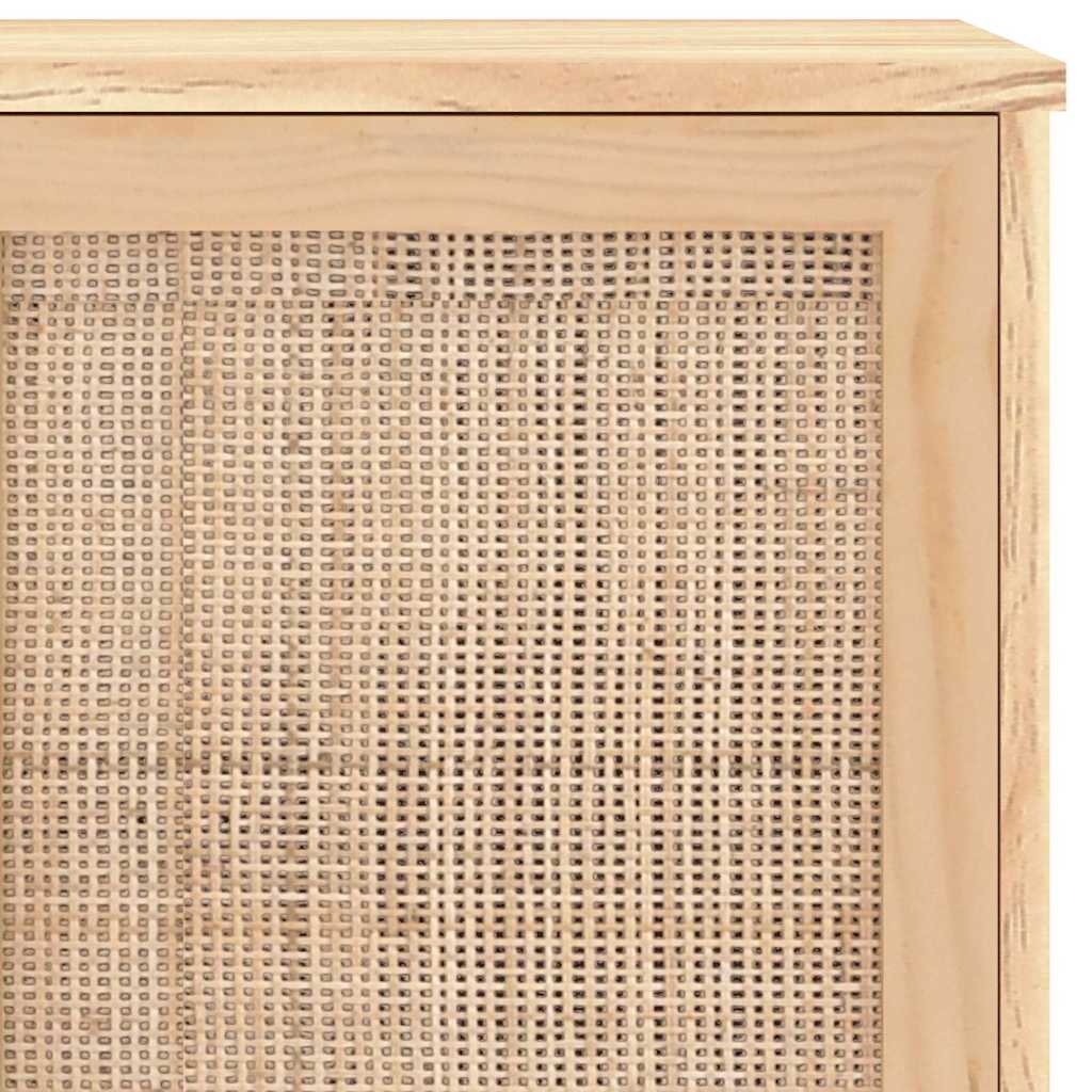 Barna tömör fenyő/természetes rattan tálalószekrény 105x30x60cm 7