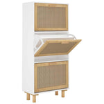 Fehér szerelt fa és természetes rattan cipőszekrény 52x25x115cm 2
