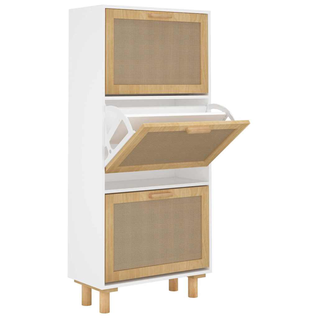 Fehér szerelt fa és természetes rattan cipőszekrény 52x25x115cm 2