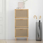 Fehér szerelt fa és természetes rattan cipőszekrény 52x25x115cm 3
