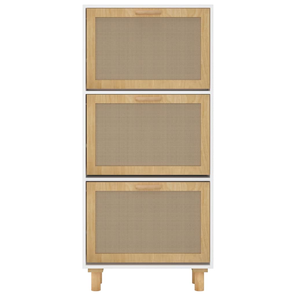 Fehér szerelt fa és természetes rattan cipőszekrény 52x25x115cm 5