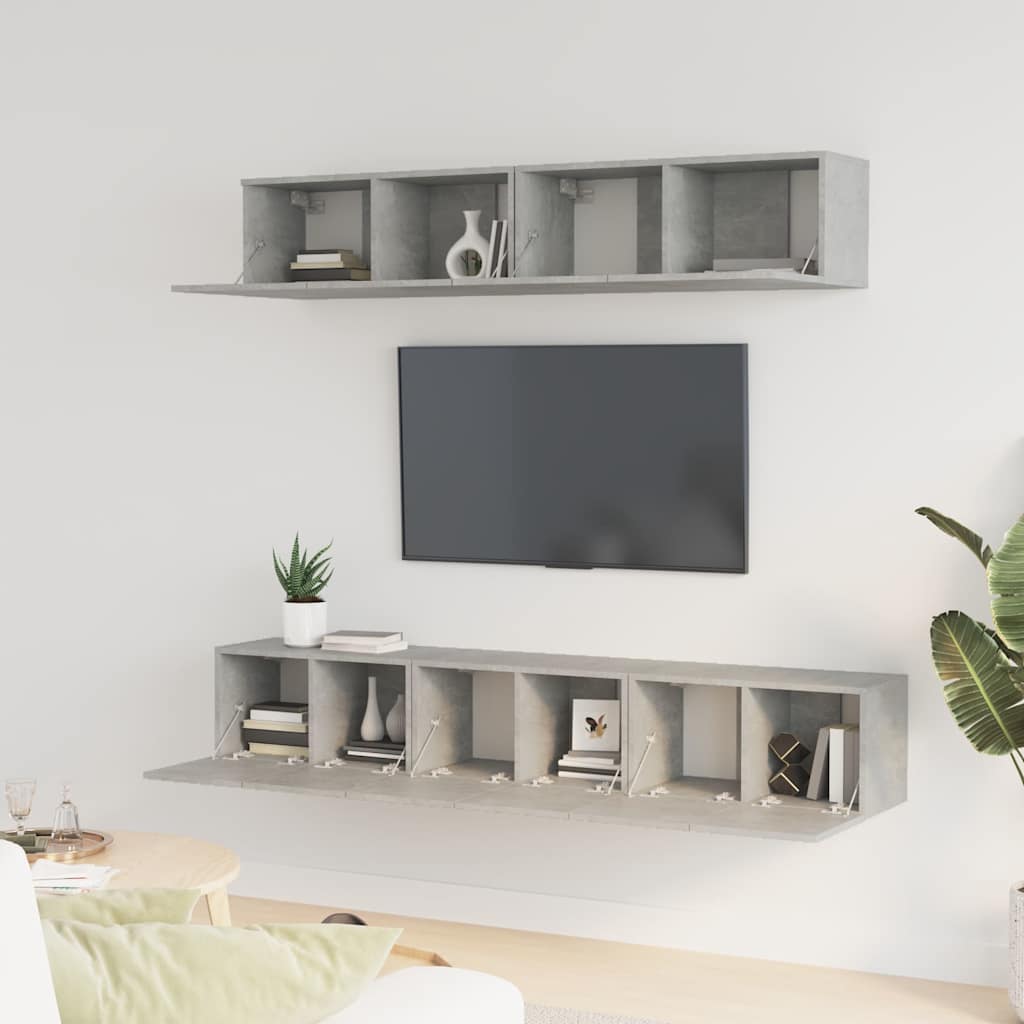 5 részes betonszürke szerelt fa TV-szekrényszett 3