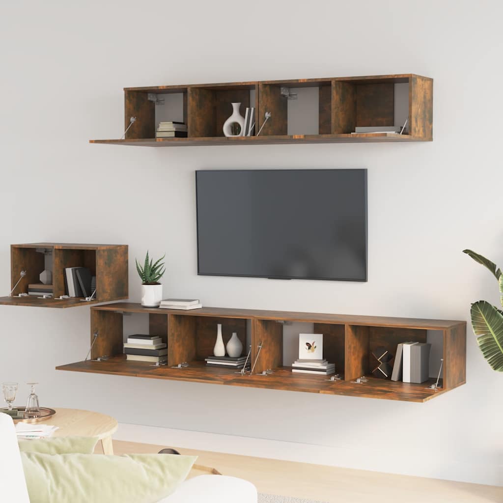 5 részes füstös tölgy színű szerelt fa TV-szekrényszett 3