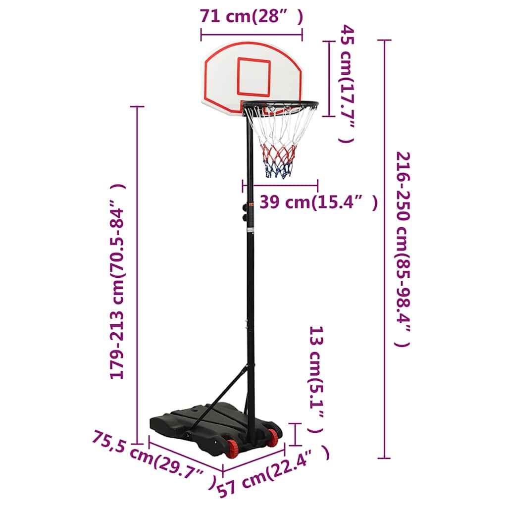 Fehér polietilén kosárlabda állvány 216-250 cm 10