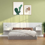Fehér szerelt fa ágyfejtámla szekrényekkel