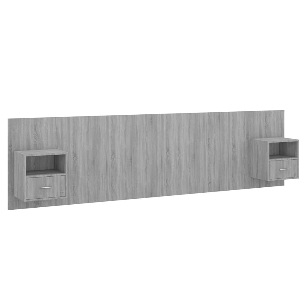 Szürke sonoma színű szerelt fa ágyfejtámla szekrényekkel 2