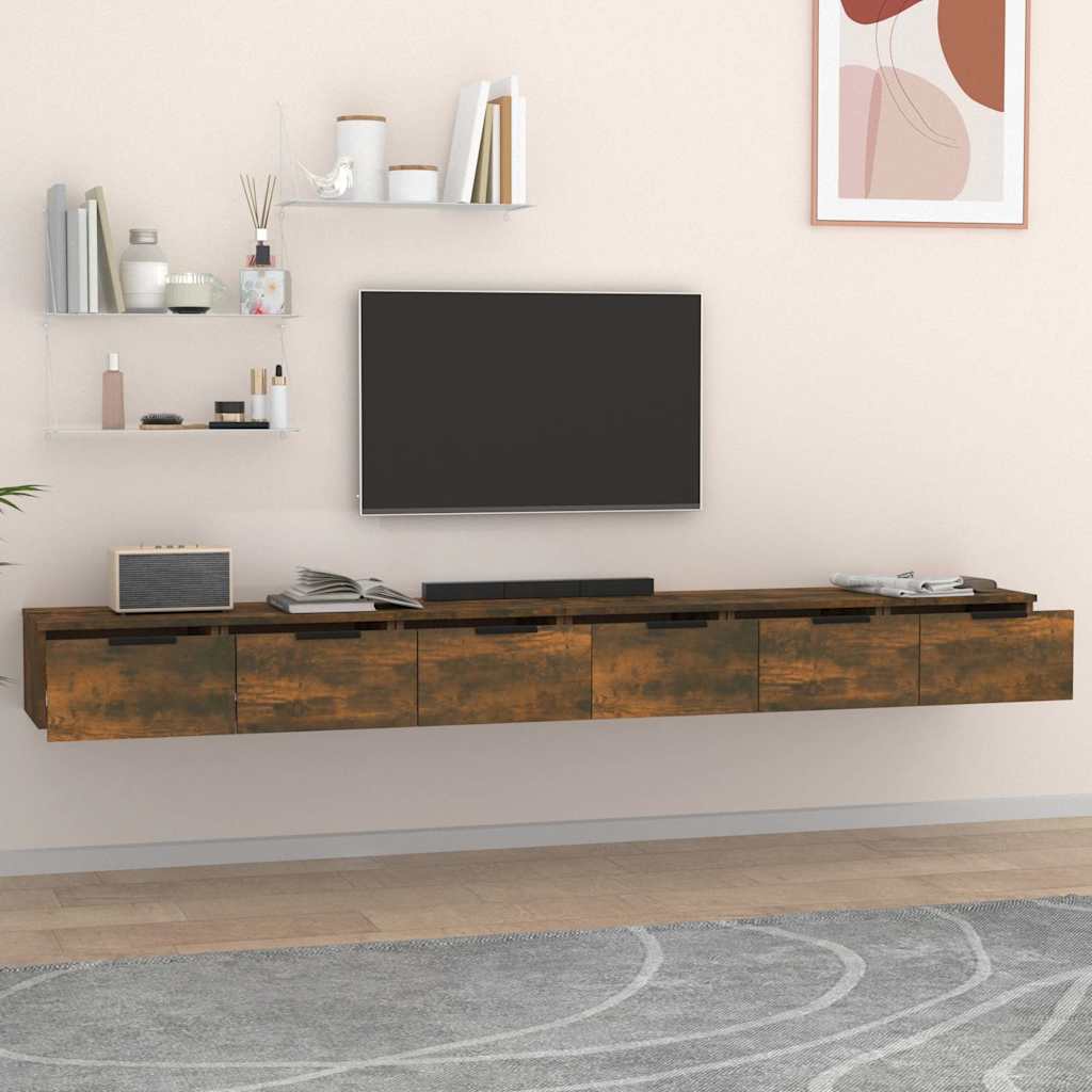 2 db füstös tölgy színű szerelt fa faliszekrény 102x30x20 cm 3