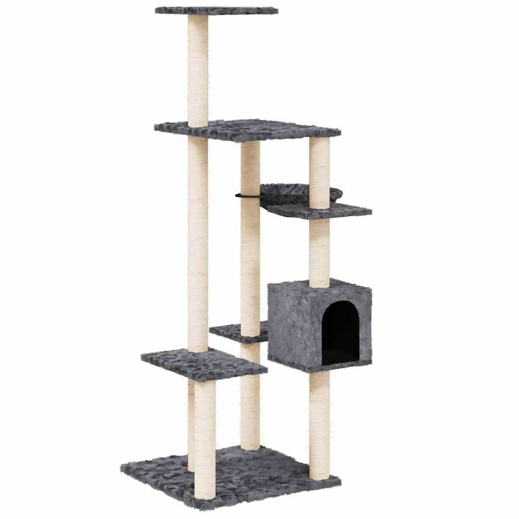 Sötétszürke macskabútor szizál kaparófával 142 cm 2