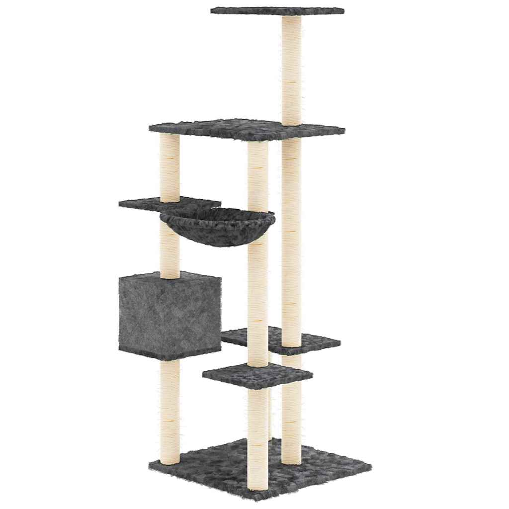 Sötétszürke macskabútor szizál kaparófával 142 cm 5