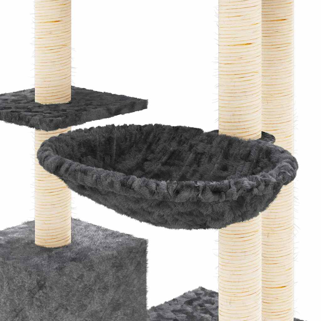 Sötétszürke macskabútor szizál kaparófával 142 cm 6
