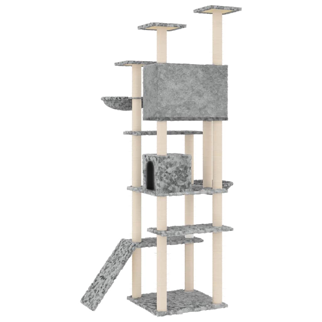 Világosszürke macskabútor szizál kaparófákkal 191 cm 5