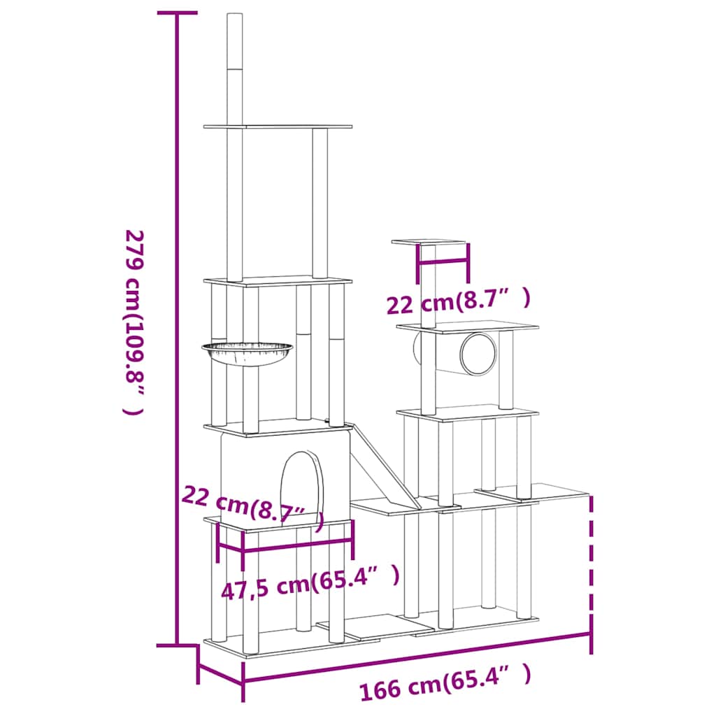 Sötétszürke macskabútor szizál kaparófával 279 cm 7