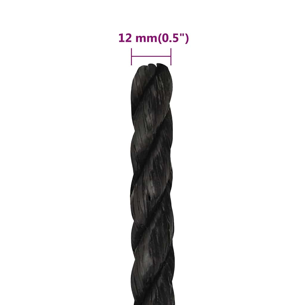 Fekete polipropilén munkakötél 12 mm 50 m 6