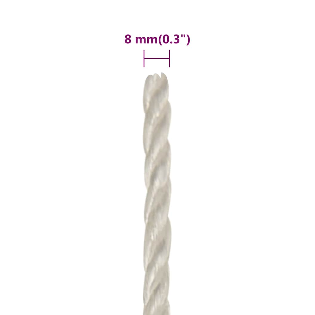 Fehér polipropilén munkakötél 8 mm 250 m 6