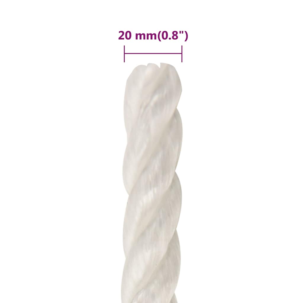 Fehér polipropilén munkakötél 20 mm 100 m 6