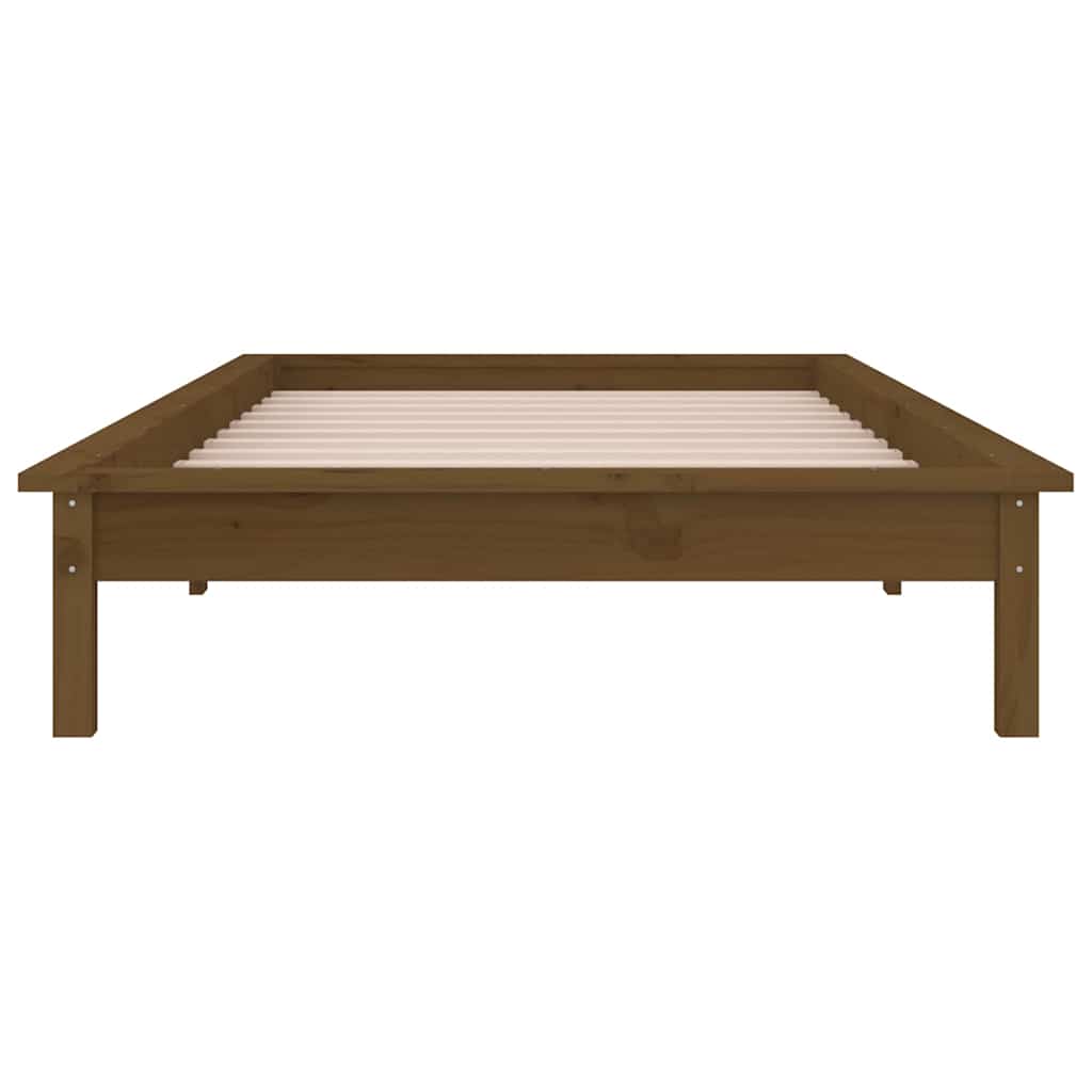 Kis egyszemélyes mézbarna tömör fa LED-es ágykeret 75 x 190 cm 7