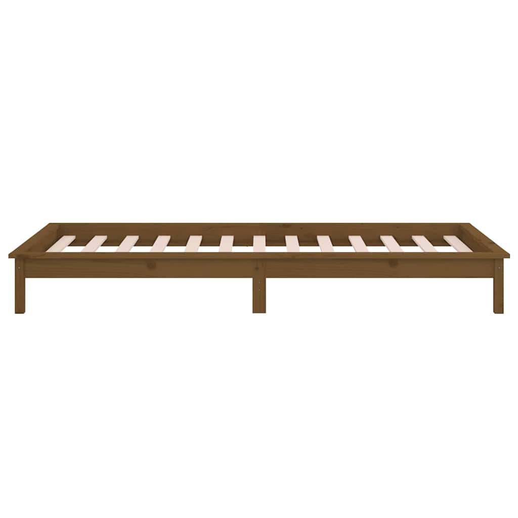 Kis egyszemélyes mézbarna tömör fa LED-es ágykeret 75 x 190 cm 8