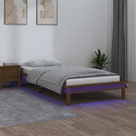 Kis egyszemélyes mézbarna tömör fa LED-es ágykeret 75 x 190 cm