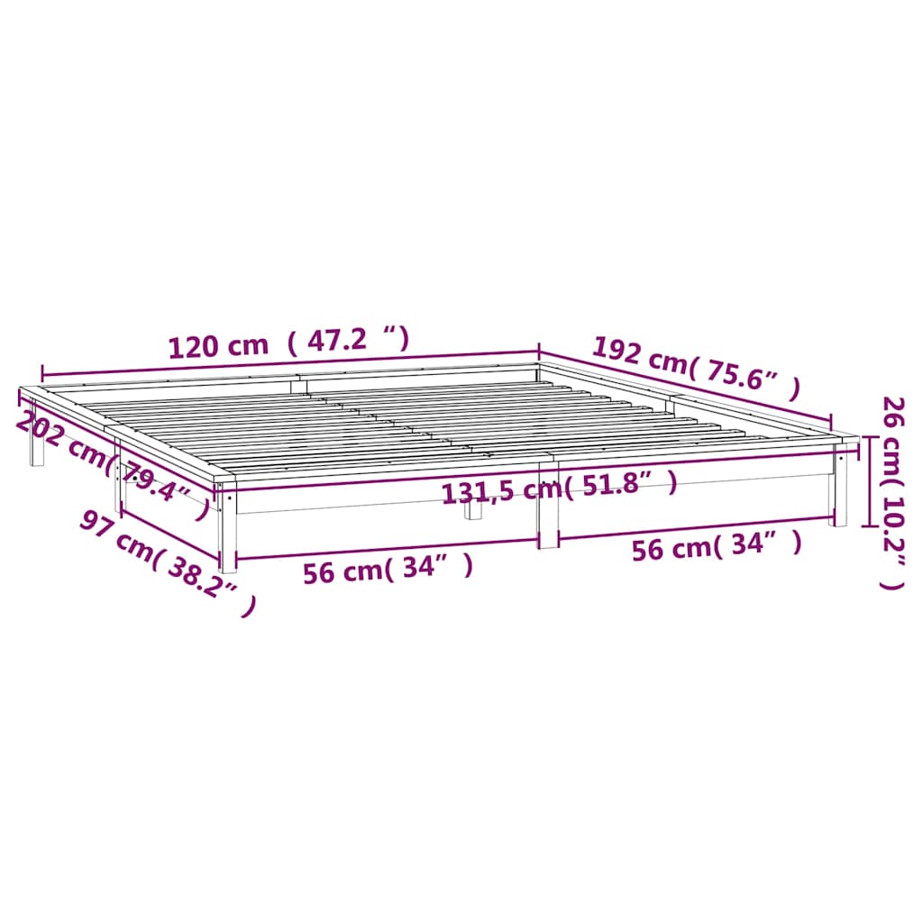 Kis kétszemélyes szürke tömör fa LED-es ágykeret 120 x 190 cm 13