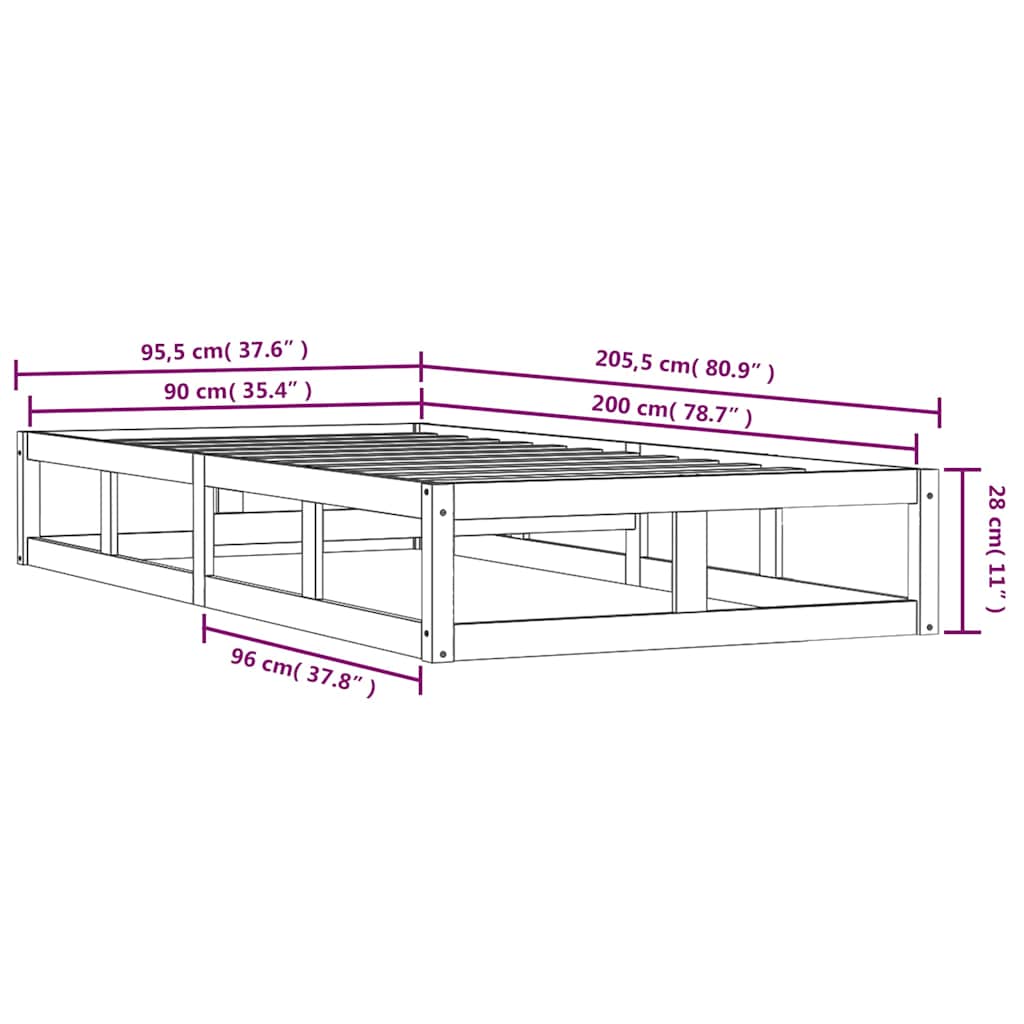 Fehér tömör fa ágykeret 90 x 200 cm 9