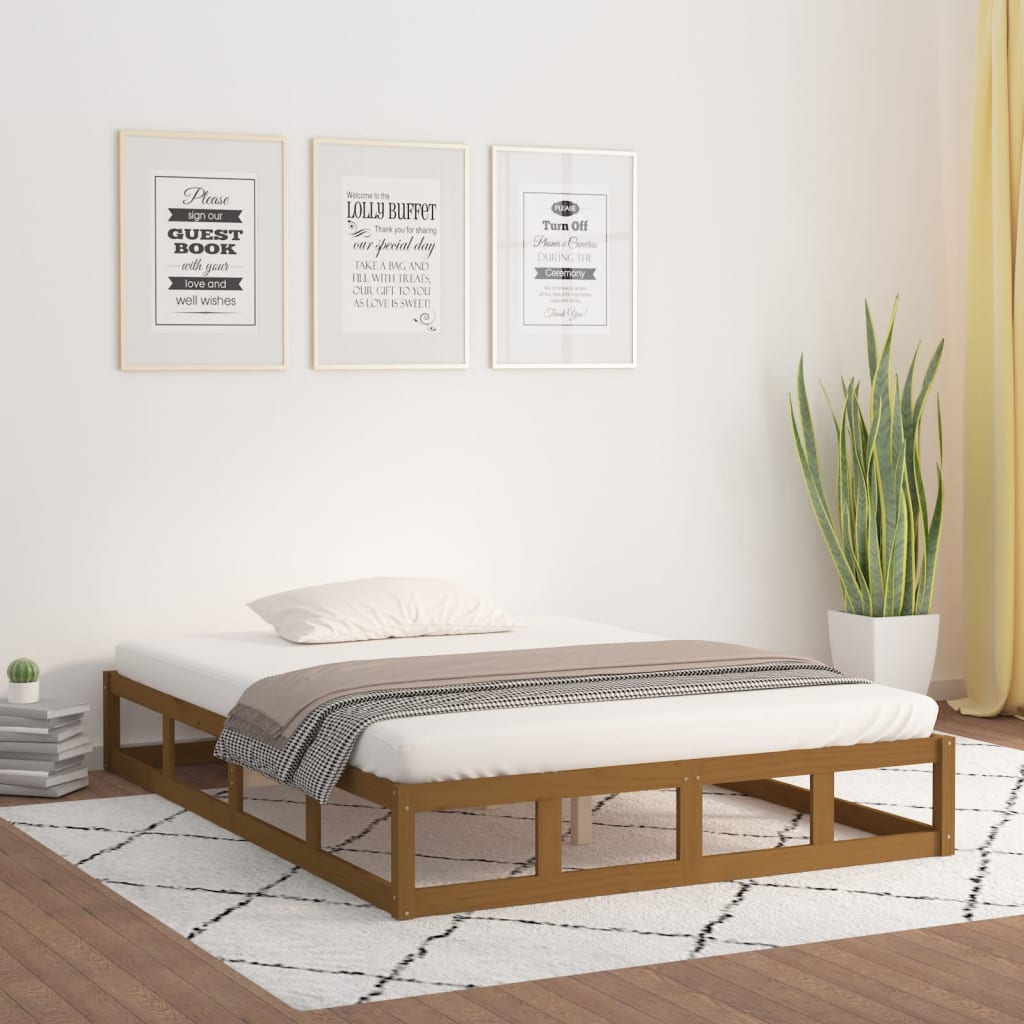 Mézbarna tömör fa ágykeret 150x200 cm (King Size)