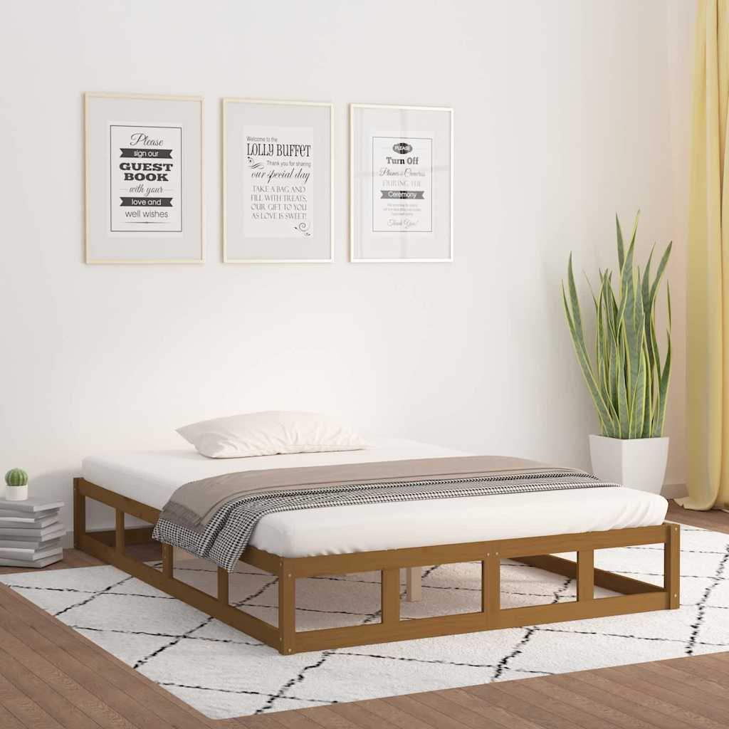 Mézbarna tömör fa ágykeret 200 x 200 cm