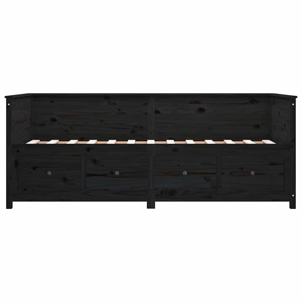 Fekete tömör fenyőfa kanapéágy 90 x 200 cm 10