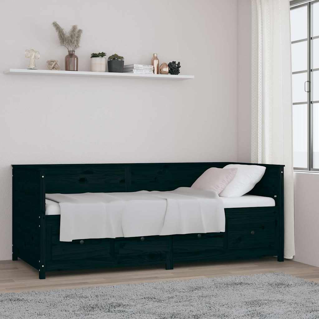 Fekete tömör fenyőfa kanapéágy 90 x 200 cm