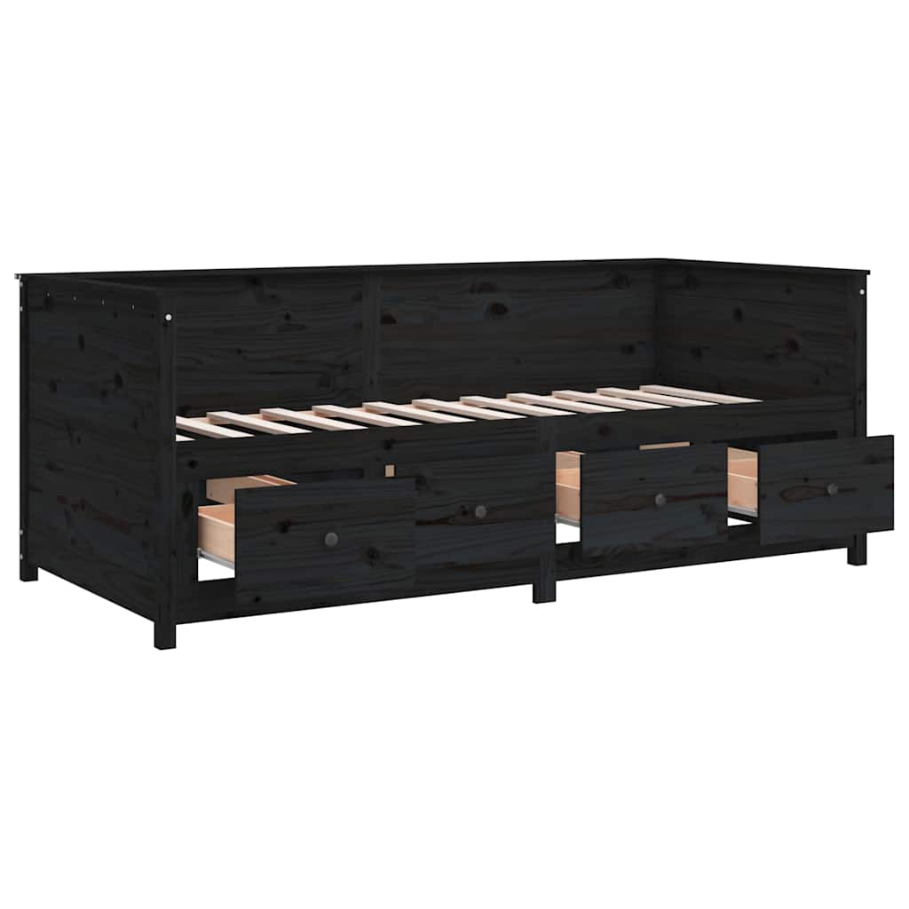 Fekete tömör fenyőfa kanapéágy 75 x 190 cm 8