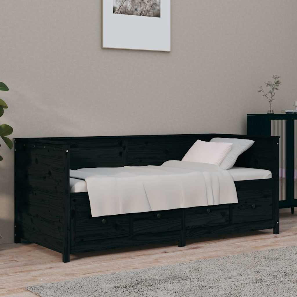 Fekete tömör fenyőfa kanapéágy 75 x 190 cm