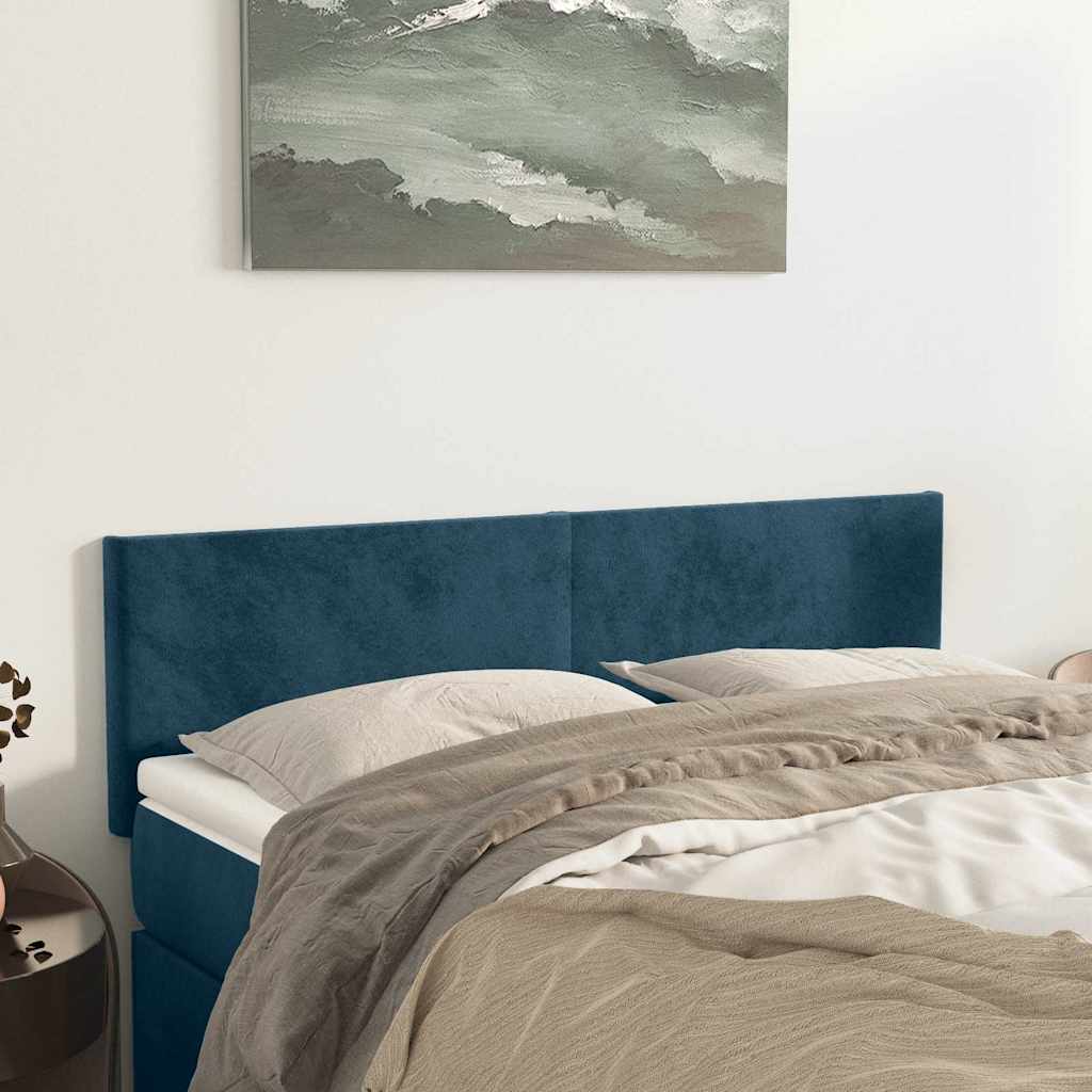 Sötétkék bársony fejtámla 144x5x78/88 cm