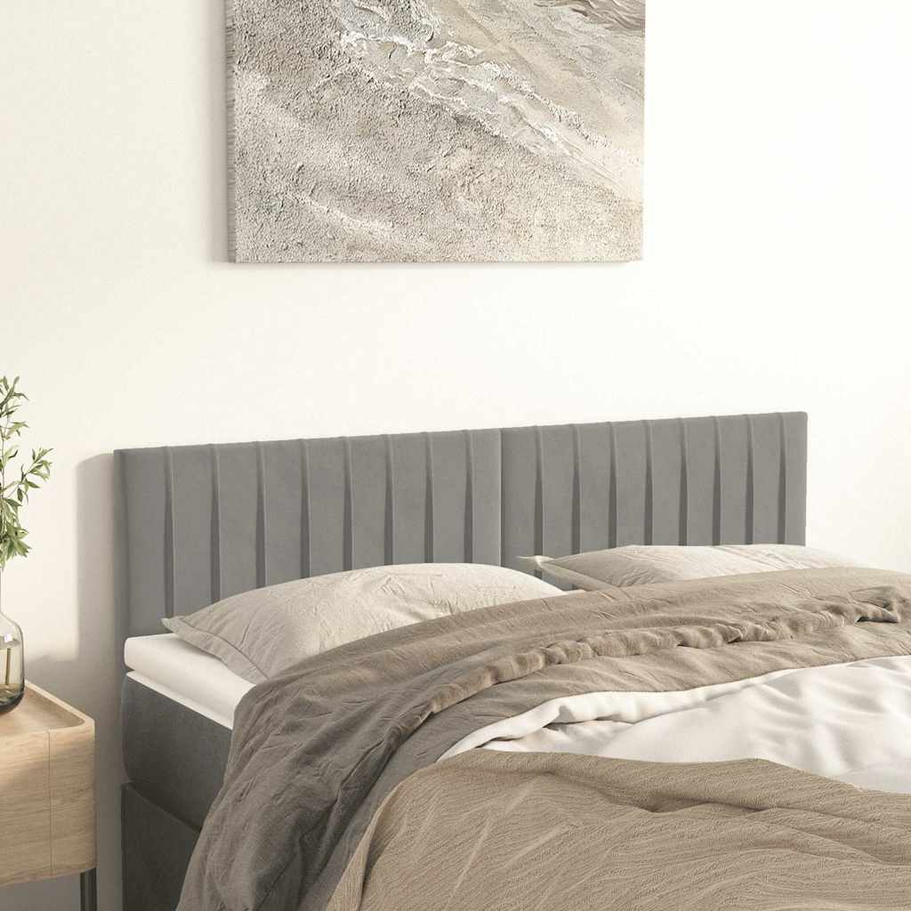 Világosszürke bársony fejtámla 144x5x78/88 cm