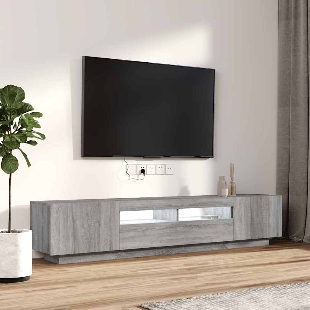 2 részes szürke sonoma színű fa TV-szekrény szett LED-lámpákkal 5