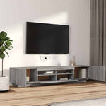 2 részes szürke sonoma színű fa TV-szekrény szett LED-lámpákkal 6