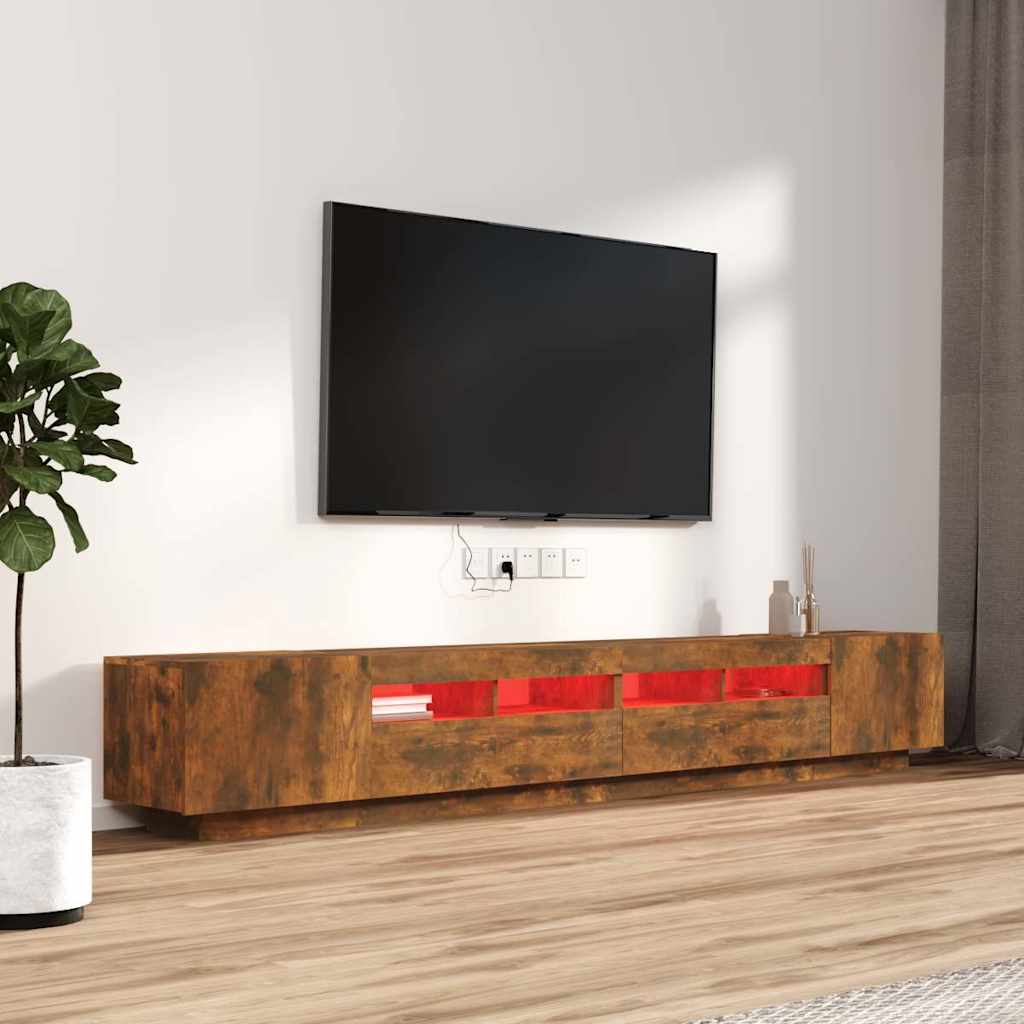 3 részes füstös tölgy színű fa TV-szekrény szett LED-lámpákkal 3