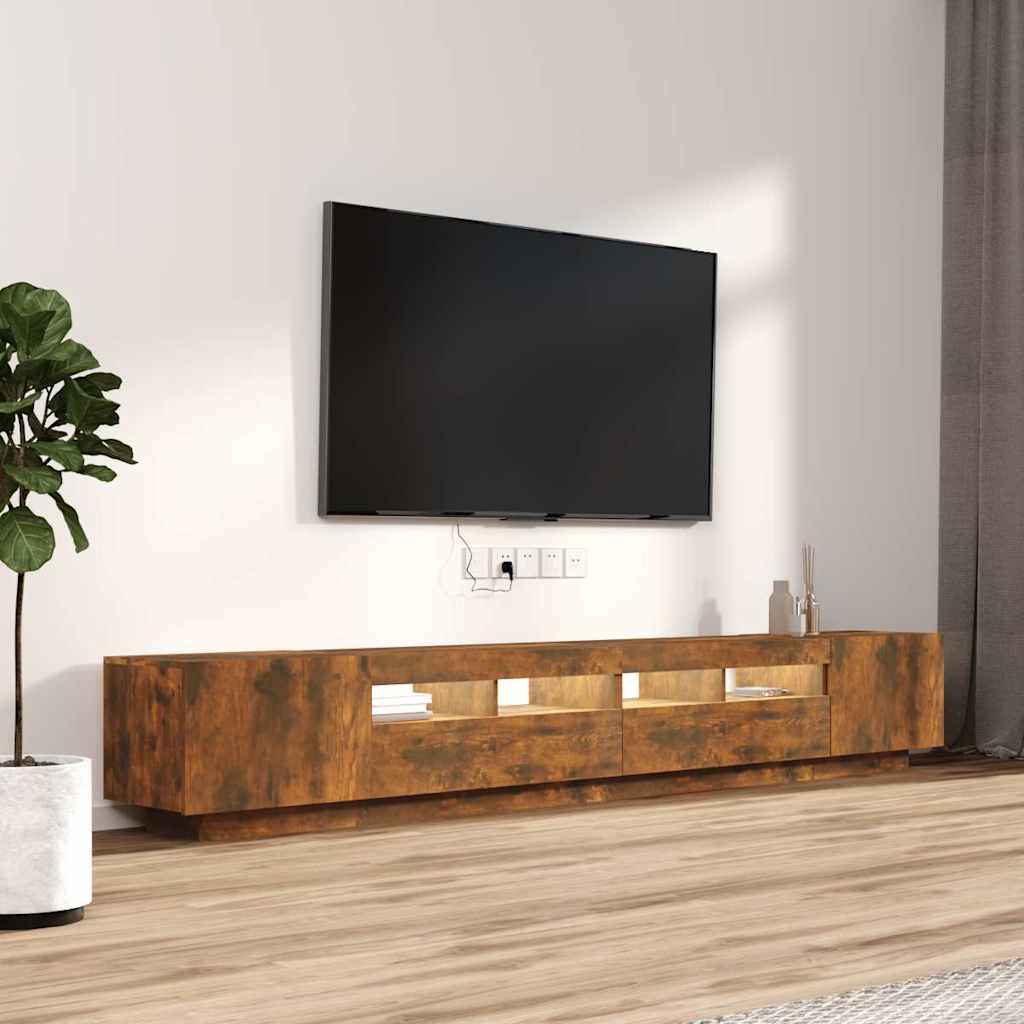 3 részes füstös tölgy színű fa TV-szekrény szett LED-lámpákkal 5