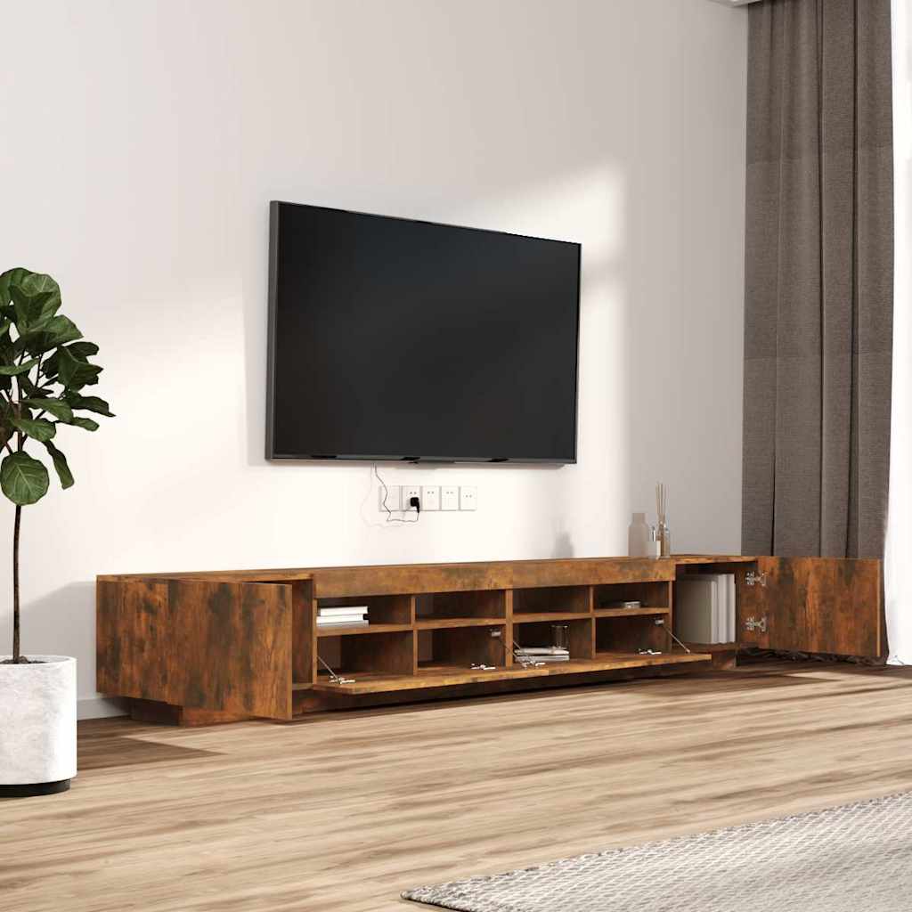3 részes füstös tölgy színű fa TV-szekrény szett LED-lámpákkal 6