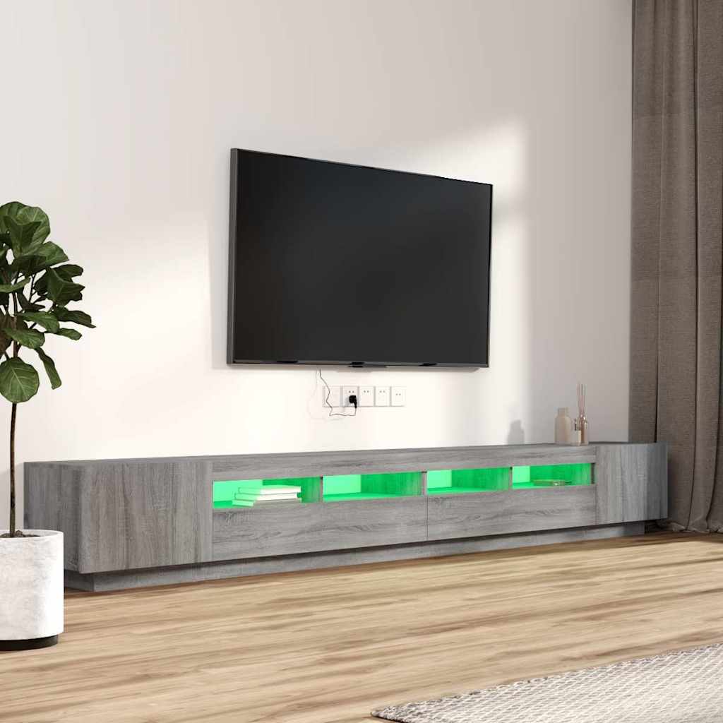 3 részes szürke sonoma színű fa TV-szekrény szett LED-lámpákkal 4