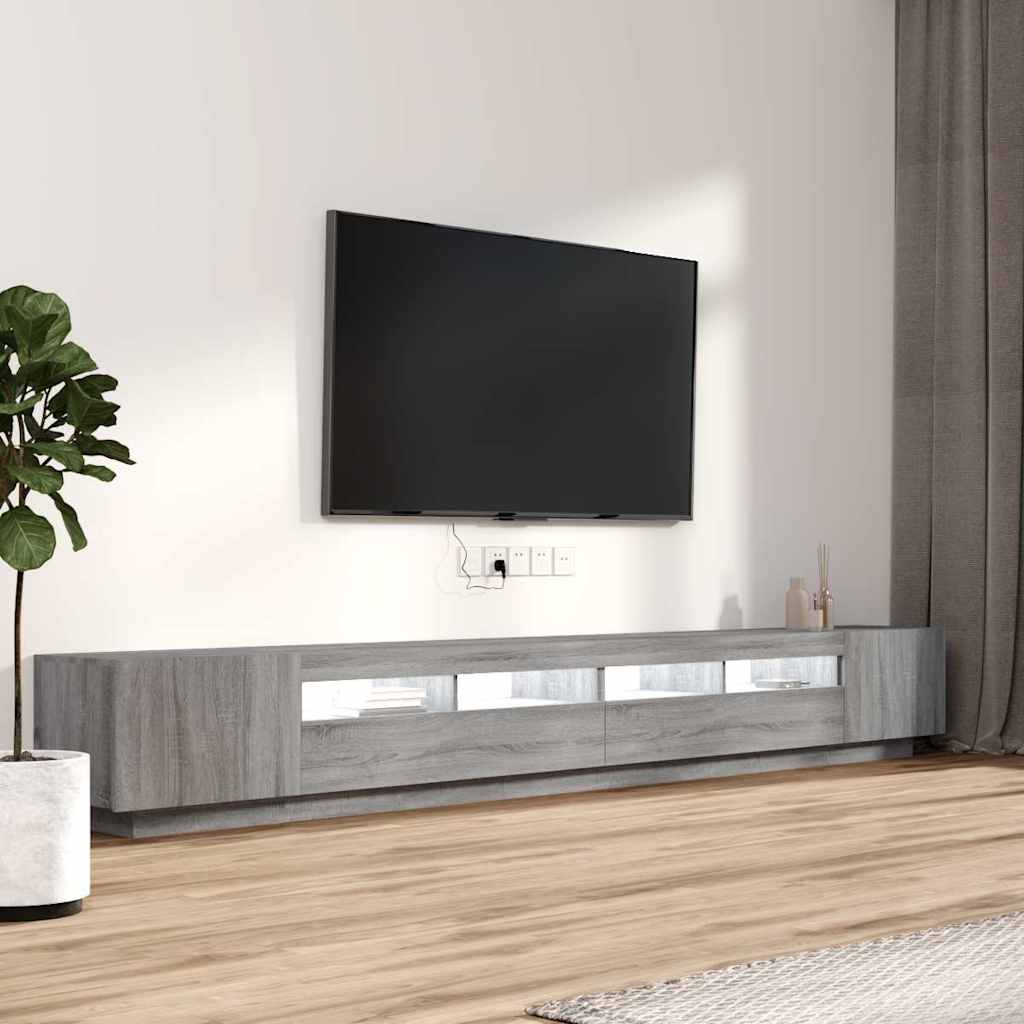 3 részes szürke sonoma színű fa TV-szekrény szett LED-lámpákkal 5