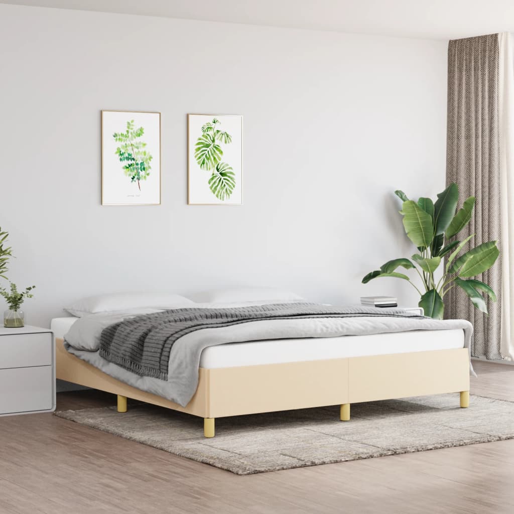 Krémszínű szövet ágykeret matrac nélkül 180 x 200 cm