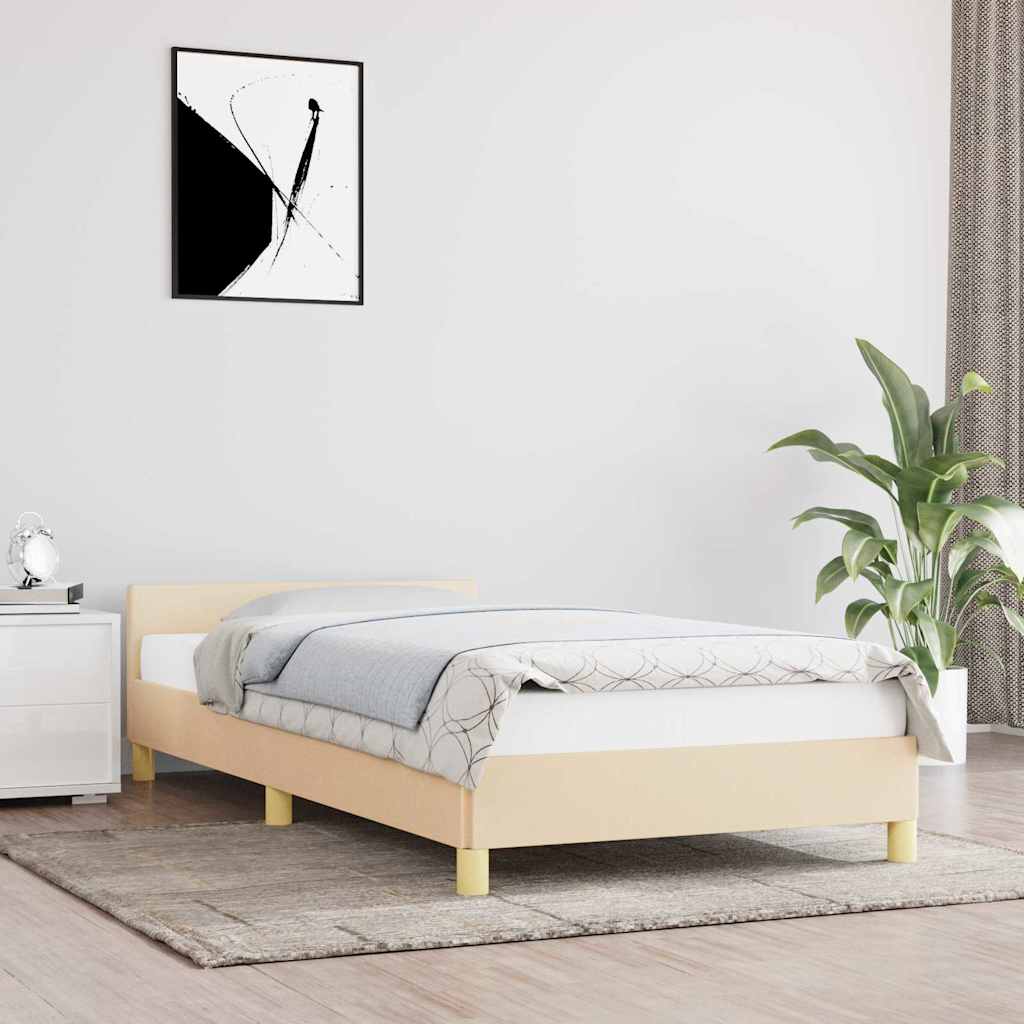 Krémszínű szövet ágykeret fejtámlával matrac nélkül 80 x 200 cm
