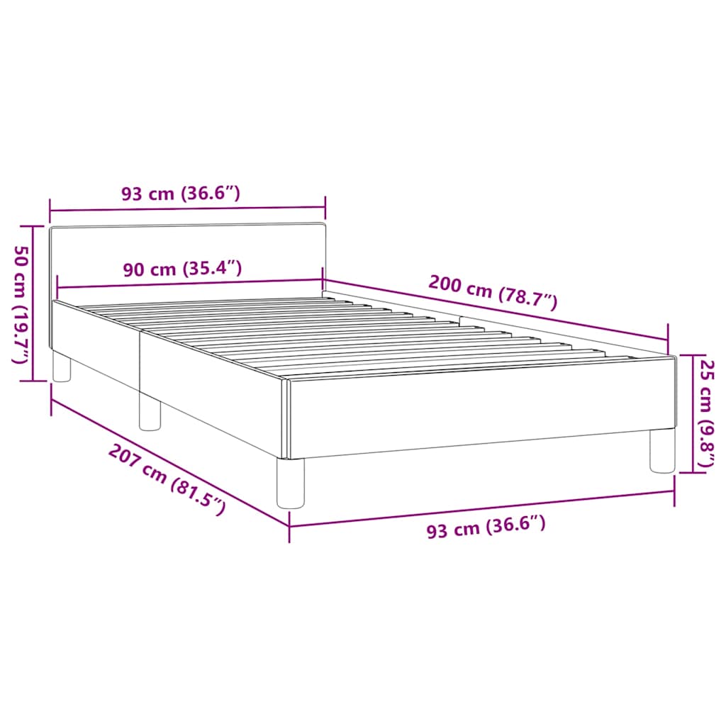 Fekete szövet ágykeret fejtámlával matrac nélkül 90x200 cm 9