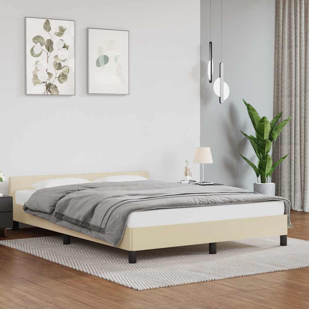 Krémszínű ágykeret fejtámlával matrac nélkül 140x190 cm